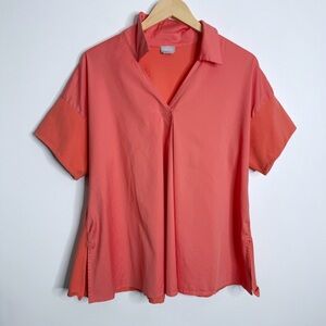 Chicos Knit And Woven Trapeze Top‎ Medium Coral Short Sleeve Chico’s 1 Casual